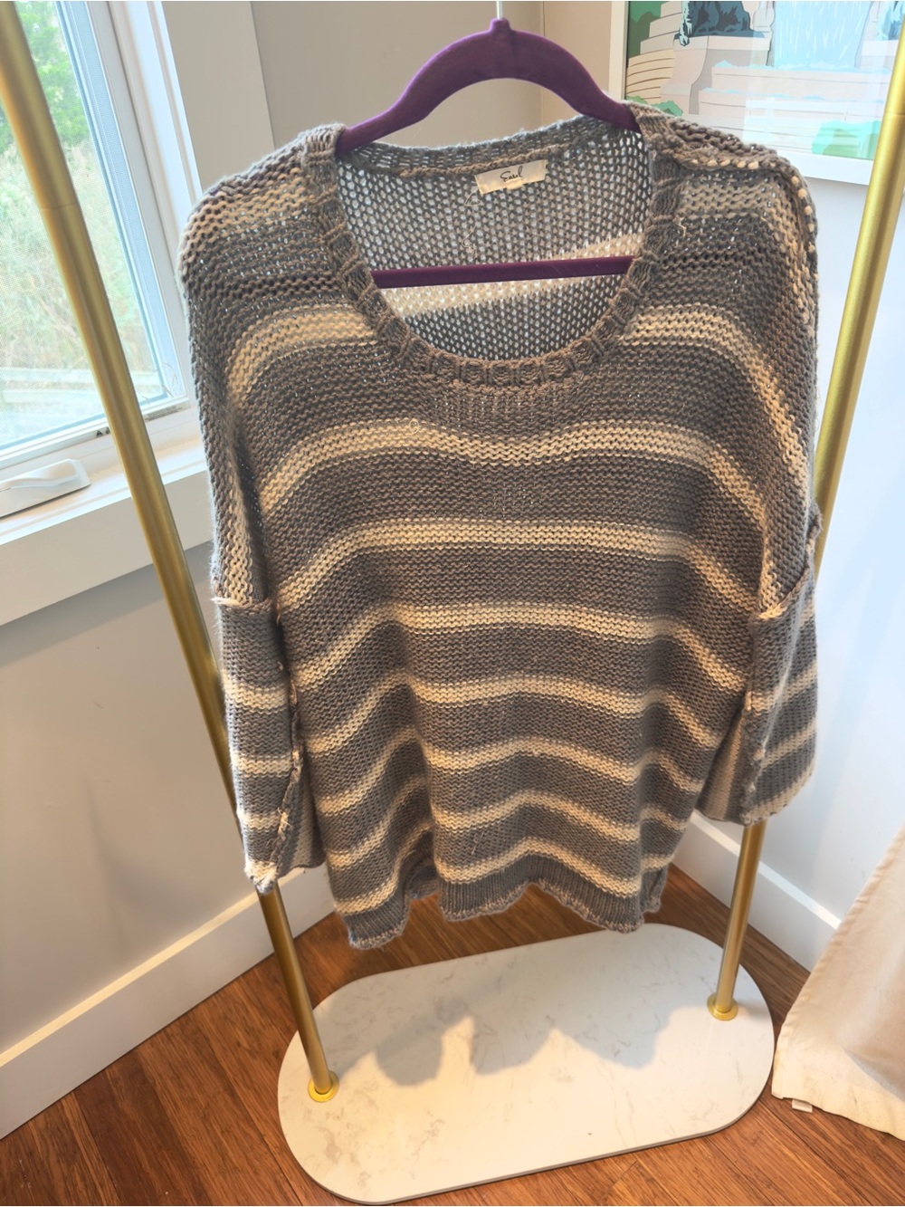 easel Striped Crewneck Sweater in Gray and Cream